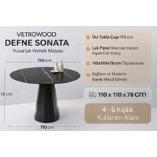 Vetrowood Defne Sonata Yuvarlak Yemek Masası 110X110 cm Lak Panel Sandalyesiz Siyah
