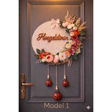 Hatesa Home Hoşgeldiniz Yazılı Çiçekli Kapı Süsü – Uğur Böcekli Dekoratif Hasır Kapı Çelengi