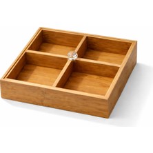 Aşkana 4 Bölmeli Ahşap Organizer,çerezlik,lokumluk,kahvaltılık,çay Poşeti,takı KUTUSU,20X20 Cm,kulplu Kutu