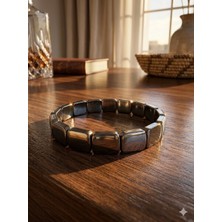 Meneva Aksesuar Hematit Doğal Taş Minimalist Kare Kesim Unisex Bileklik
