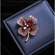 Efeaks Kristal Taş Yonca Kadın Broş Ebat: 3,5*4 cm