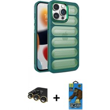 İlk El Grup Ieg™ iPhone 14 Pro Max Yadigar Doku Özel Seri - Siyah 18D Cam Ekran Koruyucu + Gold Raze Metal Kamera Lens