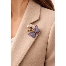 Efeaks Inci Detaylı Mor Kelebek Broş