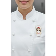 Efeaks Kadın Şef Figürlü Mine Broş - Altın Sarısı Kenarlı Mutfak Temalı Aksesuar