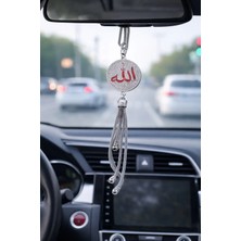 Efeaks Allah Muhammed Yazılı Taşlı Dikiz Aynası Süsü Gümüş Kırmızı Premium Özel Koleksiyon