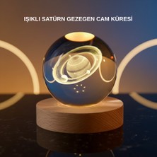 Hayat Store 3D Satürn Gravürlü Kristal Küre Dekoratif LED Işıklı Gece Lambası - Lisinya