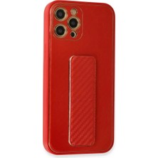 Colezium Iphone 12 Pro Kılıf Co Karbon Standlı Kapak - Kırmızı