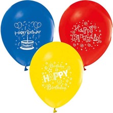 Bafix Balon 1+1 Happy Birthday Party Baskılı 12" Pastel (100 Lü Paket)