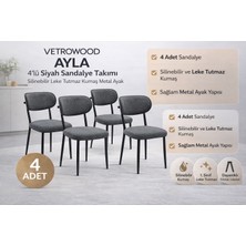 Vetrowood Ayla Siyah Sandalye 4’lü Set Silinebilir Kumaş Metal Ayak Yemek Sandalyesi