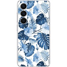 TechTree Samsung Galaxy S26 Uyumlu Mavi Yaprak ve Çiçek Desenli Baskılı Silikon Kılıf