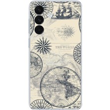 TechTree Samsung Galaxy S26+ Plus Uyumlu Vintage Dünya Haritası ve Pusula Baskılı Silikon Kılıf