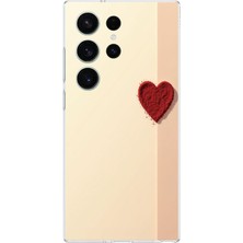 TechTree Samsung Galaxy S26 Ultra Uyumlu Krem Zeminli Kırmızı Kalp Baskılı Silikon Kılıf