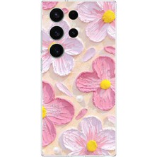 TechTree Samsung Galaxy S26 Ultra Uyumlu Pembe Beyaz Çiçekler Sulu Boya Baskılı Silikon Kılıf