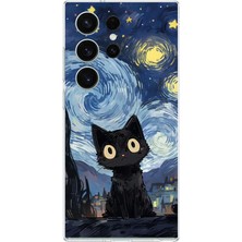 TechTree Samsung Galaxy S26 Ultra Uyumlu Gece Yarısı Kedi Tasarımlı Baskılı Silikon Kılıf