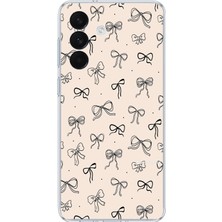TechTree Samsung Galaxy S26+ Plus Uyumlu Siyah Fiyonk Desenli Krem Rengi Baskılı Silikon Kılıf