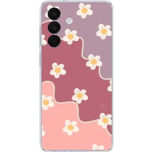 TechTree Samsung Galaxy S26+ Plus Uyumlu Gül Kurusu ve Lila Tonlu Dalgalı Papatya Baskılı Silikon Kılıf