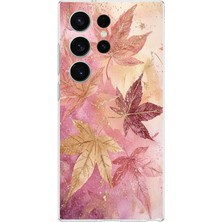 TechTree Samsung Galaxy S26 Ultra Uyumlu Pembe ve Bordo Tonlu Yaprak Baskılı Silikon Kılıf