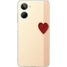 TechTree Realme 10 4g Uyumlu Krem Zeminli Kırmızı Kalp Baskılı Silikon Kılıf