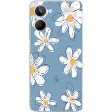 TechTree Realme 10 4g Uyumlu Mavi Papatya Bahçesi Baskılı Silikon Kılıf