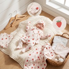 Minik Baby Wear Unisex Kız Bebek Erkek Bebek Kutulu Çilek Desenli Yenidoğan Organik Hastane Çıkışı 10'lu Set