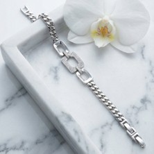 Valmont Accessories Xuping 17+2 cm Ayarlanabilir Taşlı Gümüş Renk Zincirli Taşlı Kadın Çelik Bileklik