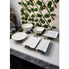 SEÇKİNEV Seçkinev Pera Koleksiyonu 6 Parça Porselen Gümüş Döküm Ayaklı Sunum Tabağı Set