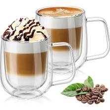 3b Trend 2 Adet Çift Cidarlı Cam Kupa Bardak Su Meşrubat Çay Saplı 250 ml