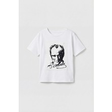 Magu Unisex Çocuk Pamuklu Beyaz Atatürk Desenli T-Shirt