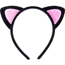 Hayat Store Sevimli Kedi Kulak Pofuduk Kedi Taç Siyah Içi Pembe Renk 17X15 cm
