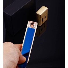 Hayat Store Şık Görünümlü USB Şarjlı Rezistanslı Ince Slim Metal Çakmak (Mavi) ( Lisinya )