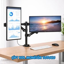 Multizone Masaüstü Çift Kol Monitör Tutucu Stant Aparat 14-32 Inç Ayarlanabilir Tv Pc LCD LED
