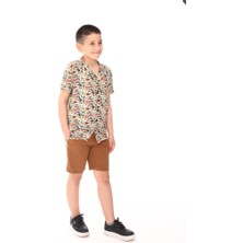 S-Ponder Kamera Desenli %100 Viskon Kısa Kollu Çocuk Gömlek