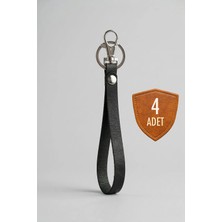 Pepuza 4 Adet Hakiki Deri - Kancalı Anahtarlık Slim Minimalist - Antrasit