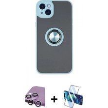 İlk El Grup Ieg™ iPhone 14 Kılıf Yörünge Çizgi - Siyah 3D Antistatik Cam Ekran Koruyucu + Gümüş Raze Metal Kamera Lens