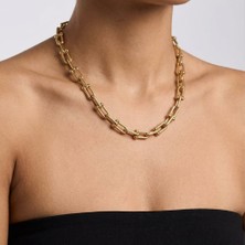 Valmont Accessories Altın Renk Kalın Zincir Halka Model 41+5 cm Ayarlanabilir Kadın Çelik Kolye