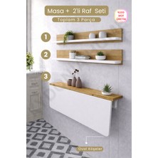 Kydonia Home 60X90 Katlanır Duvara Monte Masa ve 2 Adet 15X90 Raf Seti Oval Köşeli Mdf Çift Renk