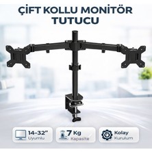 Multizone Masaüstü Çift Kol Monitör Tutucu Stant Aparat 14-32 Inç Sağlam Ayarlanabilir Pc LCD LED Tv