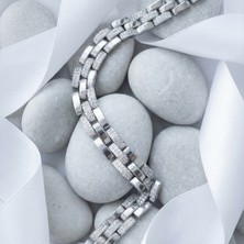 Valmont Accessories 17+2 cm Ayarlanabilir Taşlı Paslanmaz Çelik Gümüş Renk Şık Zincir Kadın Bileklik