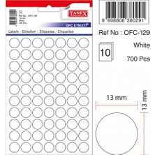 Tanex Ofc-129 Ofis Etiketi Yuvarlak Beyaz (10 Lu Paket)