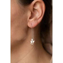 By Barun 925 Ayar Gümüş Melek Figürlü Zincirli Kadın Küpe Şık Tasarım