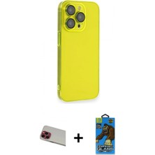 İlk El Grup Ieg™ iPhone 13 Pro Max Siluet Minimal Özel Seri - Siyah 18D Cam Ekran Koruyucu + Kırmızı Rainbow Kamera Lens Koruma Cam