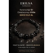 Erilsa Sertifikalı Obsidyen Iyolit Su Safiri Bileklik - 8 mm Doğal Taş Terahertz Aparatlı El Yapımı