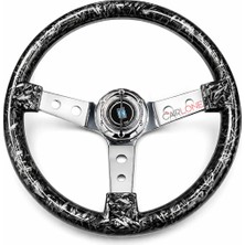 Carlone Parçalı Carbon Siyah Spor Direksiyon Momo Tip 35CM Ithal Krom Detay 3 Kol Delikli