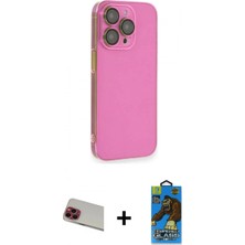 İlk El Grup Ieg™ iPhone 13 Pro Max Siluet Minimal Özel Seri - Siyah 18D Cam Ekran Koruyucu + Kırmızı Rainbow Kamera Lens Koruma Cam