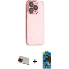 İlk El Grup Ieg™ iPhone 13 Pro Max Siluet Minimal Özel Seri - Siyah 18D Cam Ekran Koruyucu + Kırmızı Rainbow Kamera Lens Koruma Cam