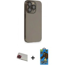 İlk El Grup Ieg™ iPhone 13 Pro Max Siluet Minimal Özel Seri - Siyah 18D Cam Ekran Koruyucu + Kırmızı Rainbow Kamera Lens Koruma Cam