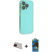İlk El Grup Ieg™ iPhone 13 Pro Max Siluet Minimal Özel Seri - Siyah 18D Cam Ekran Koruyucu + Kırmızı Rainbow Kamera Lens Koruma Cam