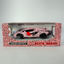 1:32 Sesli ve Işıklı Rmz Hobby Keith Haring Serisi Die Cast Çek Bırak Model Araba Pembe Lamborghini Sian Fkp 37