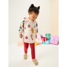 Next Baby Pamuklu Bej/kırmızı Noel Baskılı Sweatshirt Alt Üst Takım