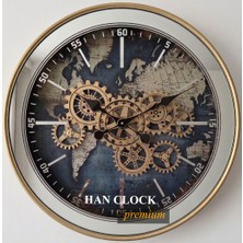 Han Clock Pana Royal Dünya Haritalı Premium Metal Çarklı Duvar Saati